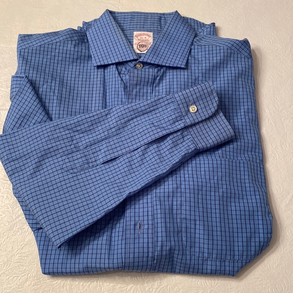 Brooks Brothers Men’s Blue Checkered Long Sleeve Dress Shirt- Size 15-4